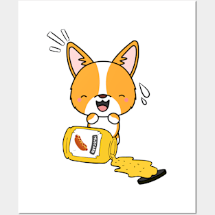 Cute Corgi Spilled a jar of mustard sauce Posters and Art